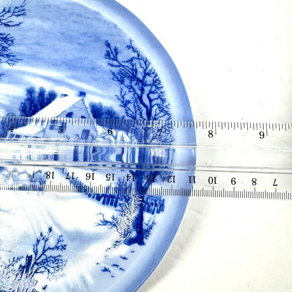 Vintage Blue White Currier & Ives “Old Homestead in Winter” Japan Plate Set of 2 - Picture 6 of 7